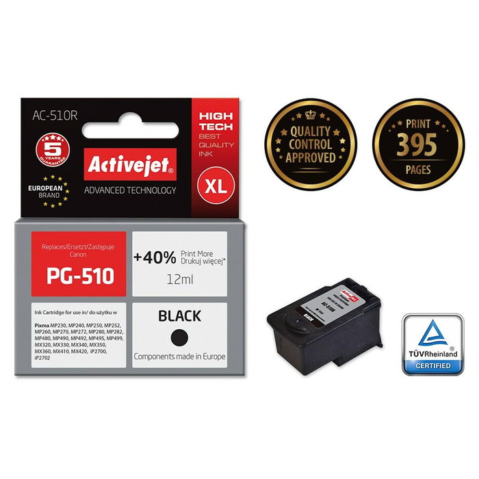 Tinta activejet ac-510r (reemplazo canon pg-510 - premium - 12 ml - negra)