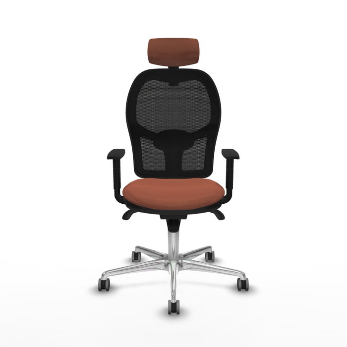 PIQUERAS Y CRESPO Silla de oficina Jorquera con mecanismo Sincro, tela marrón y malla negra PIQUERAS Y CRESPO Silla de oficina Jorquera con mecanismo Sincro, tela marrón y malla negra