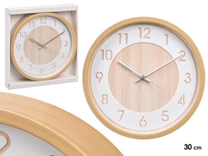 GIFTDECOR Reloj de Pared Efecto Madera 30cm Madera-Blanco GIFTDECOR Reloj de Pared Efecto Madera 30cm Madera-Blanco