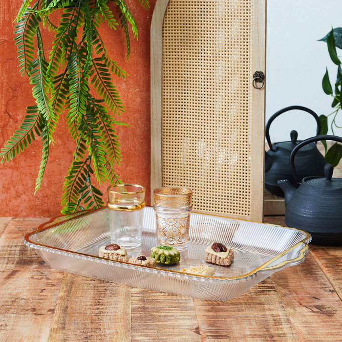 Home Deco Factory Mirage Bandeja de Plástico Rectangular con Ribete Dorado 41 cm