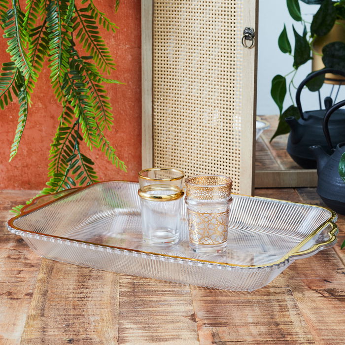 Home Deco Factory Mirage Bandeja de Plástico Rectangular con Ribete Dorado 41 cm