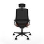 Silla de oficina Mardos con mecanismo Sincro tapizada con Tela color Marrón y malla color Negro. Equipada con lumbar 1D, Brazos 1D, Cabecero 2D y Ruedas 65mm nailon