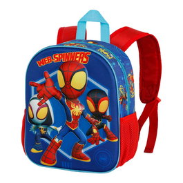 Marvel Mochila Preescolar Spiderman 3D Pequeña con Relieve, Bolsillos Laterales y Forro Interior, Azul