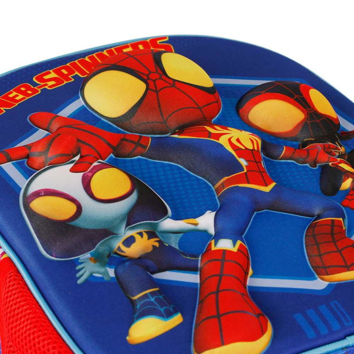 Marvel Mochila Preescolar Spiderman 3D Pequeña con Relieve, Bolsillos Laterales y Forro Interior, Azul