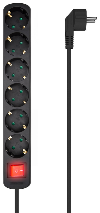 Aisens Regleta de 6 Tomas con Interruptor, Cable 1,4 m, Negro