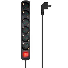 Aisens Regleta de enchufes con 6 tomas, interruptor, protección infantil, cable 1.4 m negro, 3500W, 250V, cumplimiento CE