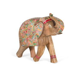 Giner y Colomer Figura Decorativa Elefante de Madera de Mango Tallada a Mano, 65 cm de Alto, Multicolor con Incrustaciones