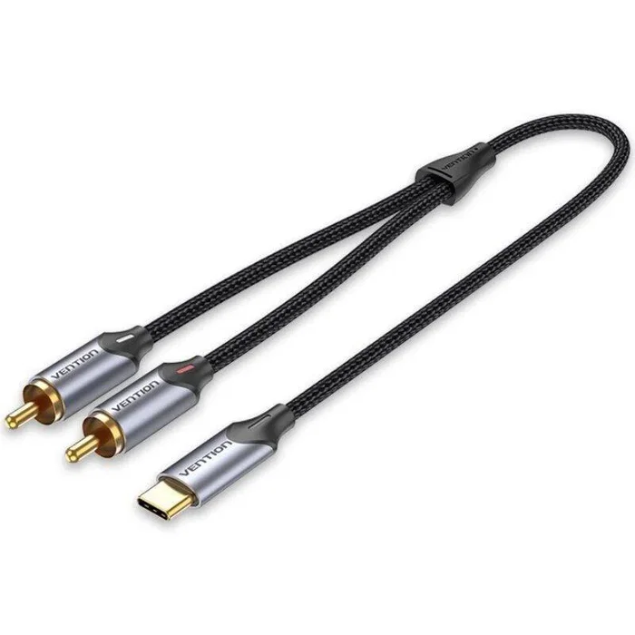 Vention Cable Conversor USB-C a 2 RCA Macho, 3m Gris, Alta Fidelidad, Chip Jieli AC1297A, Conductor Cobre, Aleación Aluminio