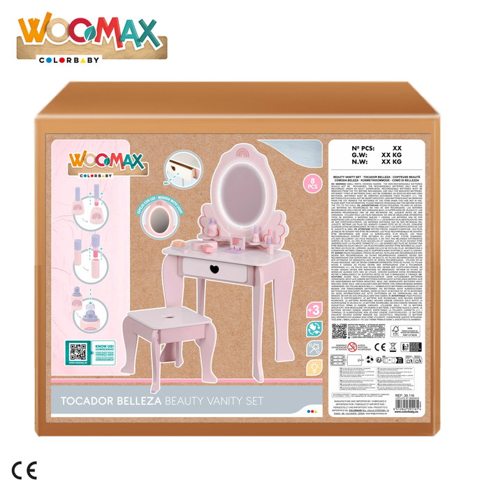Color Baby Woomax Tocador de Madera con Luz y Accesorios 48X32X92Cm