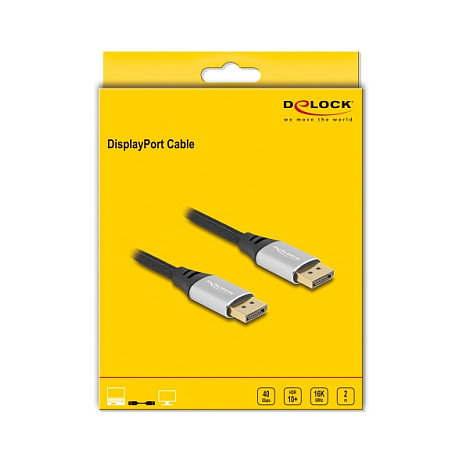 DeLOCK Cable DisplayPort 16K 60Hz 2m Plateado Metal para Conexiones de Alta Definición