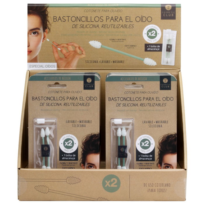 Cosmetic Club Juego de 2 Bastoncillos de Oído Reutilizables de Silicona para Uso Cotidiano