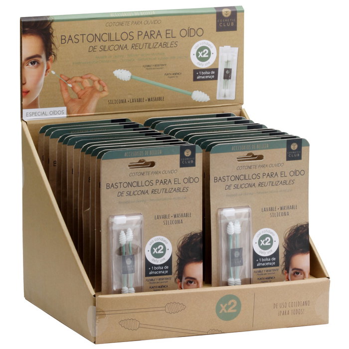 Cosmetic Club Juego de 2 Bastoncillos de Oído Reutilizables de Silicona para Uso Cotidiano