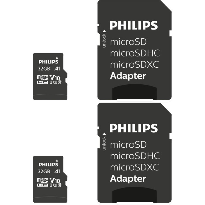 Philips MicroSDHC 2-Pack 32GB Class 10 UHS-I U1 con adaptador Philips MicroSDHC 2-Pack 32GB Class 10 UHS-I U1 con adaptador