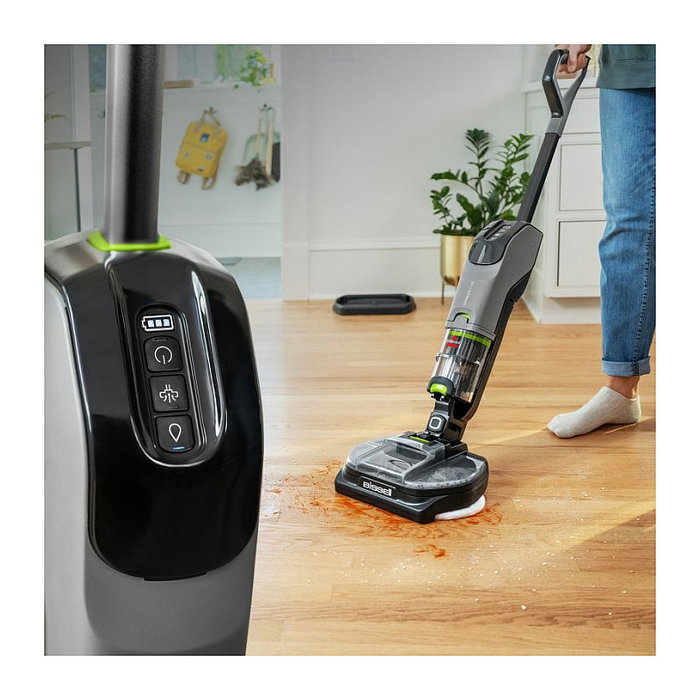 Bissell SpinWave + Vac Pet Pro 3898N Aspiradora Escoba Robot con Depósito para Polvo 0.4L, Fregado Húmedo/Seco, para Suelos Duros y Madera, 70 Min Autonomía, Color Negro y Gris