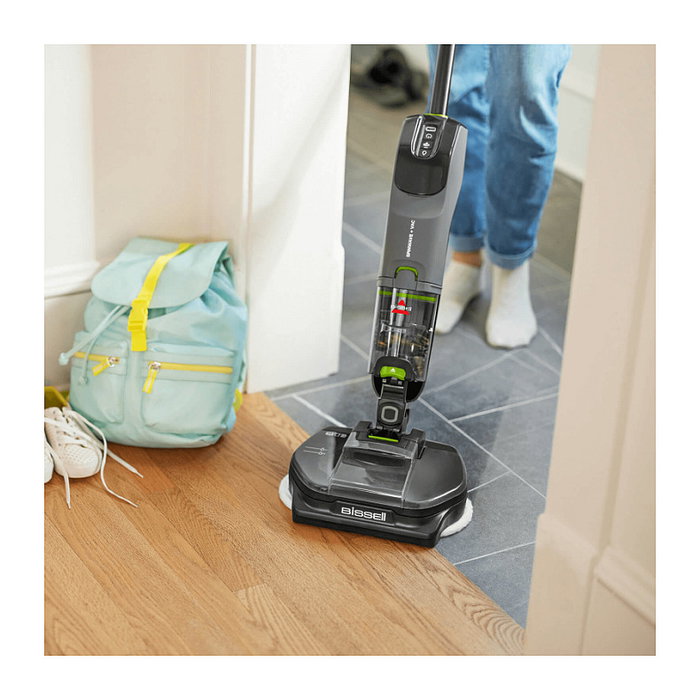 Bissell SpinWave + Vac Pet Pro 3898N Aspiradora Escoba Robot con Depósito para Polvo 0.4L, Fregado Húmedo/Seco, para Suelos Duros y Madera, 70 Min Autonomía, Color Negro y Gris