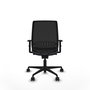 Silla de oficina Alares con mecanismo Sincro tapizada con Tela color Gris oscuro y malla color Negro. Equipada con lumbar 1D, Brazos 1D y Ruedas 65mm nailon