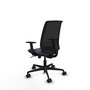 Silla de oficina Alares con mecanismo Sincro tapizada con Tela color Gris oscuro y malla color Negro. Equipada con lumbar 1D, Brazos 1D y Ruedas 65mm nailon