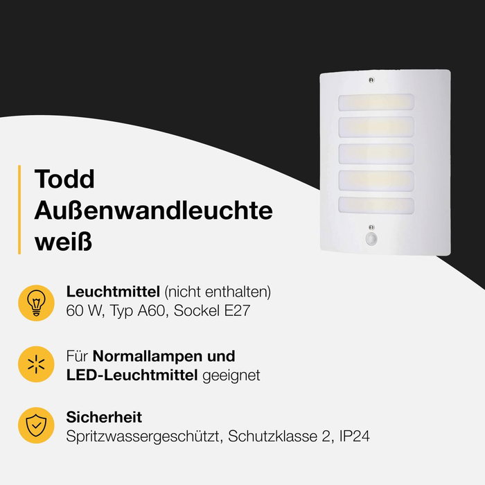 Brilliant Lámpara de pared TODD-Outdoor con detector H29cm blanco brillante Brilliant Lámpara de pared TODD-Outdoor con detector H29cm blanco brillante