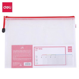 Deli Bolsa con zip PVC reforzado con malla y portatarjetas A4