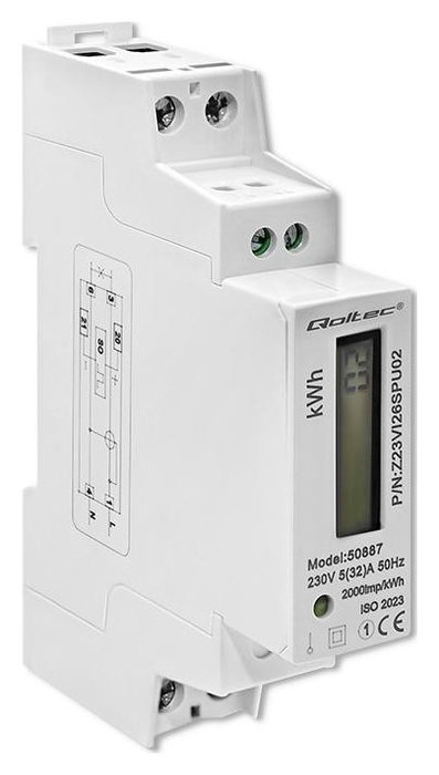 Qoltec Medidor de Energía Eléctrico Monofásico 230V LCD Slim