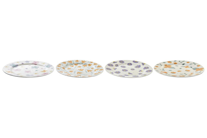 DKD Home Decor Platos de Porcelana Flores Shengda Multicolor/Blanco 27x27cm