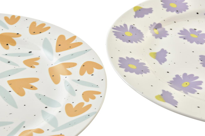 DKD Home Decor Platos de Porcelana Flores Shengda Multicolor/Blanco 27x27cm