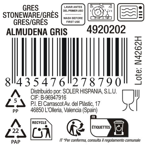 La Mediterranea Plato Almudena Gris 19.5cm