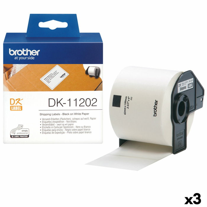 Brother Etiquetas Precortadas de Papel Blanco 62x100 mm, 300 uds. (DK11202)