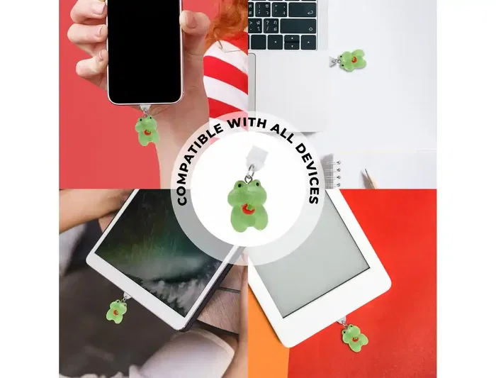 Wondee Charm Protector para Puerto Type-C, Accesorio Decorativo de Fresa y Rana para Móvil, 25x10x20 mm Wondee Charm Protector para Puerto Type-C, Accesorio Decorativo de Fresa y Rana para Móvil, 25x10x20 mm