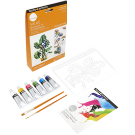 Daler Rowney Set de Pintura Acrílico Botánico D126900111 con 6 Tubos de 12ml, 3 Hojas de Plantilla y 2 Pinceles para Principiantes