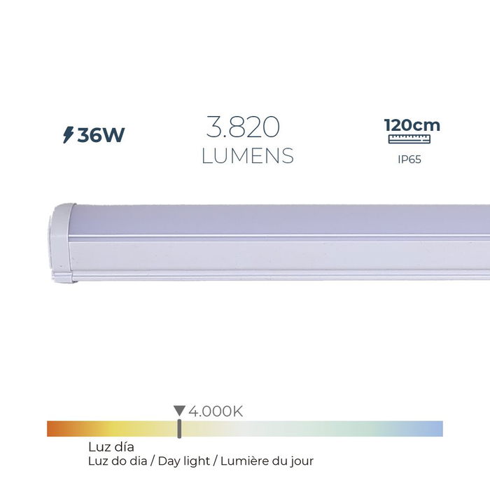 Edm Regleta Electrónica Led 36W 4000K Luz Día 3820 Lm IP65 120cm Edm Regleta Electrónica Led 36W 4000K Luz Día 3820 Lm IP65 120cm