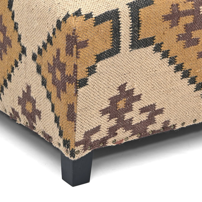 DKD Home Decor Reposapiés Kilim de Lana y Algodón Mostaza y Beige