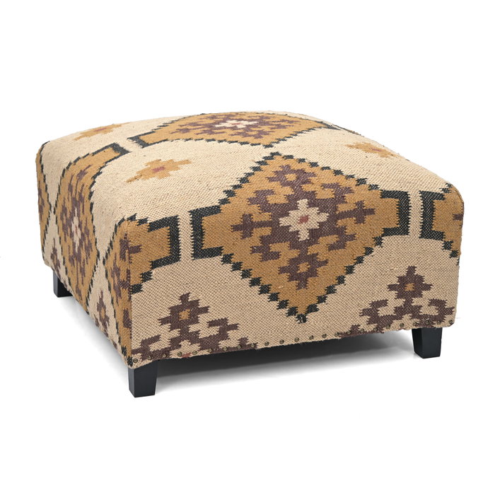 DKD Home Decor Reposapiés Kilim de Lana y Algodón Mostaza y Beige