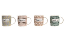 DKD Home Decor Taza Urban Rosa Verde 365ml Porcelana New Bone 8.3 x 9.5 x 11.5 cm (12 Unidades)
