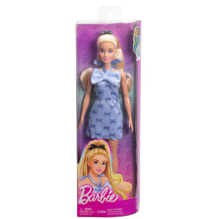 Mattel Barbie Fashionista con vestido de lazo azul y coleta rubia Mattel Barbie Fashionista con vestido de lazo azul y coleta rubia