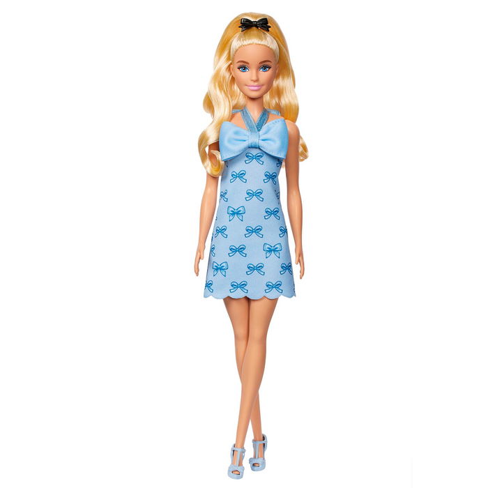 Barbie HYT93 Muñeca Fashionista Vestido Lazo Azul