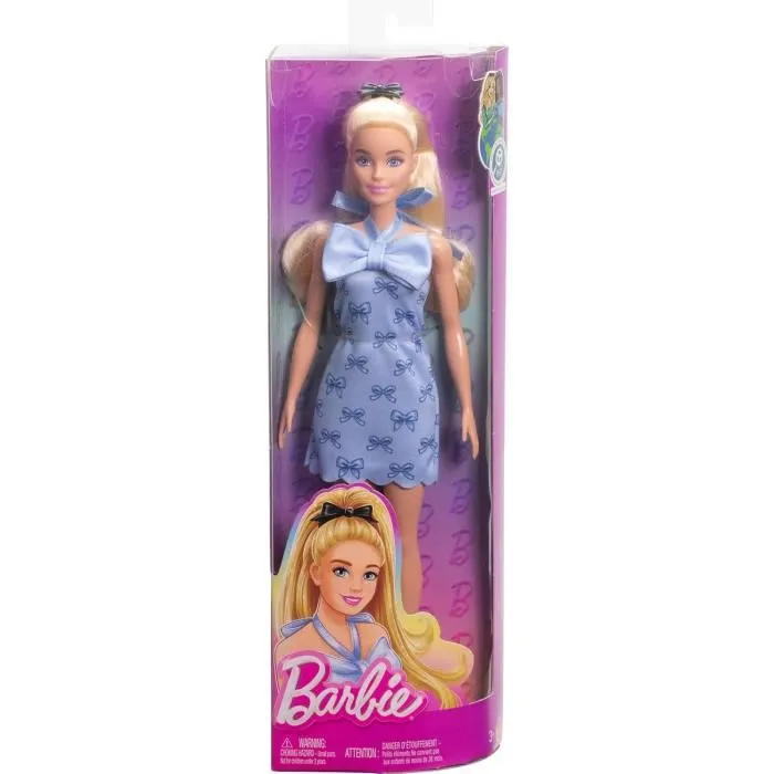 Mattel Barbie Fashionista con vestido de lazo azul y coleta rubia Mattel Barbie Fashionista con vestido de lazo azul y coleta rubia