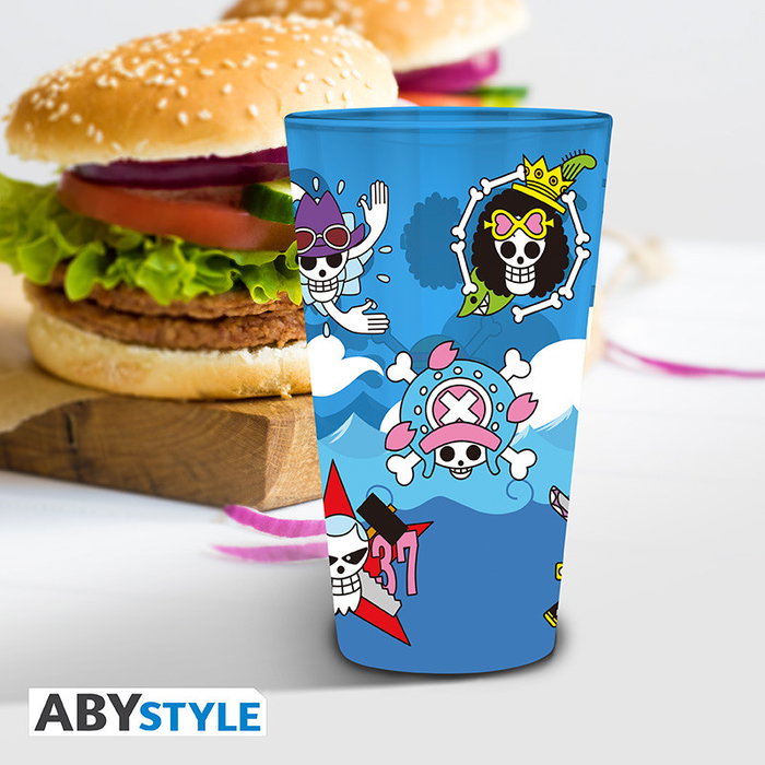 Abystyle Vaso Grande One Piece 400 ml de Vidrio con Diseño de Calaveras - Merchandising Oficial de Anime