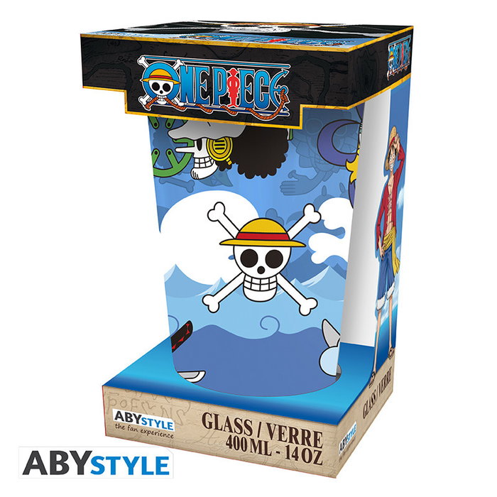 Abystyle Vaso Grande One Piece 400 ml de Vidrio con Diseño de Calaveras - Merchandising Oficial de Anime