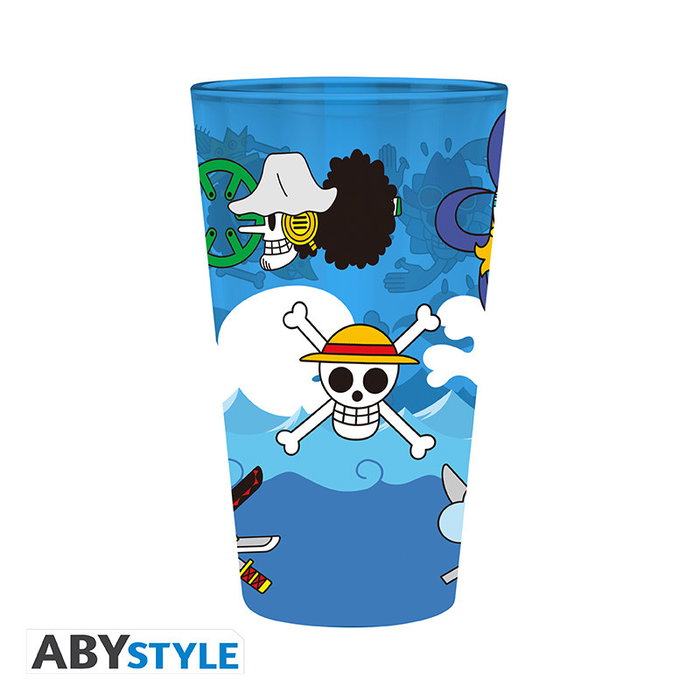 Abystyle Vaso Grande One Piece 400 ml de Vidrio con Diseño de Calaveras - Merchandising Oficial de Anime