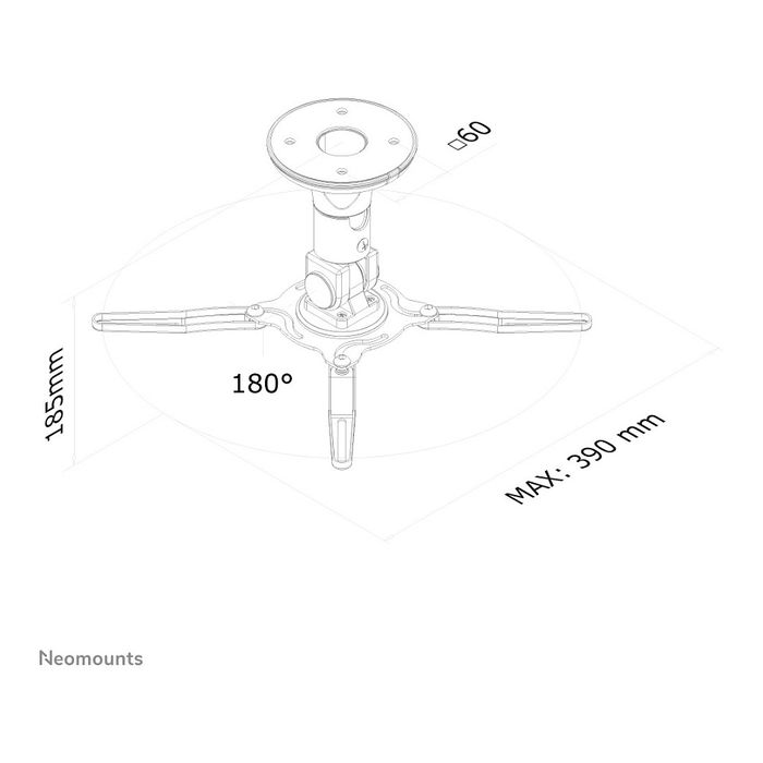 Neomounts BEAMER-C50 Soporte de Techo para Proyector, Negro, Capacidad 10KG, Altura 18.5cm