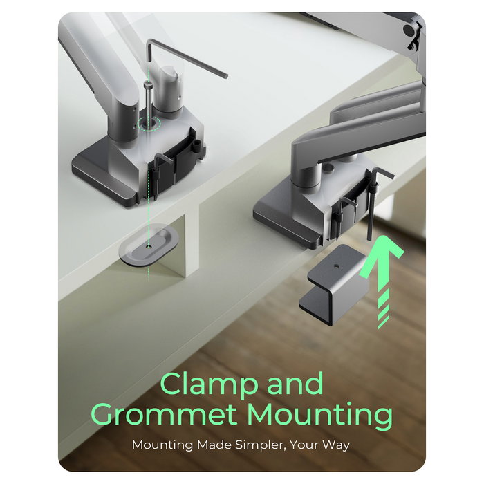 ICY BOX IB-MS524-T Soporte para 2 Monitores hasta 32" (81cm) con Brazo de Gas, Montaje Pinza/Atornillado, Ajuste Inclinación/Giro, Color Gris/Plata