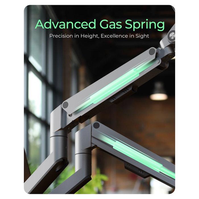 ICY BOX IB-MS524-T Soporte para 2 Monitores hasta 32" (81cm) con Brazo de Gas, Montaje Pinza/Atornillado, Ajuste Inclinación/Giro, Color Gris/Plata