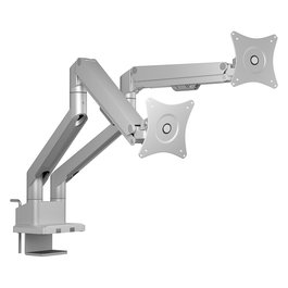 ICY BOX IB-MS524-T Soporte para 2 Monitores hasta 32" (81cm) con Brazo de Gas, Montaje Pinza/Atornillado, Ajuste Inclinación/Giro, Color Gris/Plata