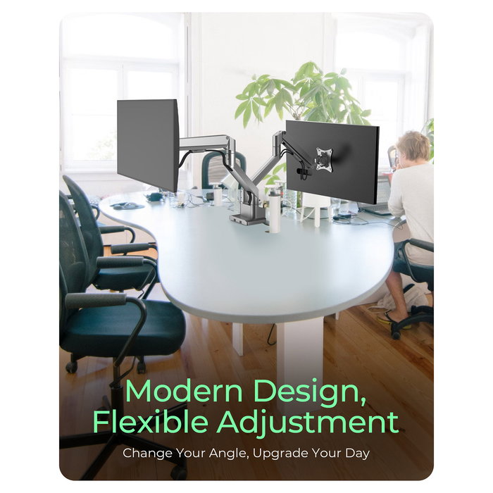 ICY BOX IB-MS524-T Soporte para 2 Monitores hasta 32" (81cm) con Brazo de Gas, Montaje Pinza/Atornillado, Ajuste Inclinación/Giro, Color Gris/Plata