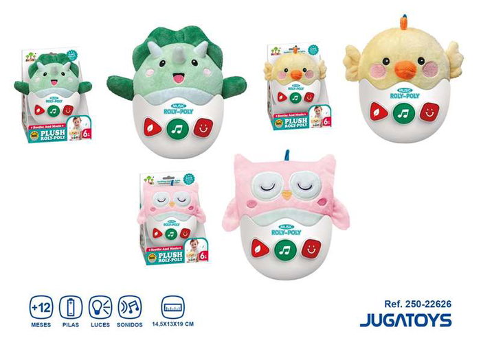 Peluche y tentetieso pollito, búho o dinosaurio, con actividades, luces y sonidos 14'5x13x19cm - modelos surtidos Peluche y tentetieso pollito, búho o dinosaurio, con actividades, luces y sonidos 14'5x13x19cm - modelos surtidos