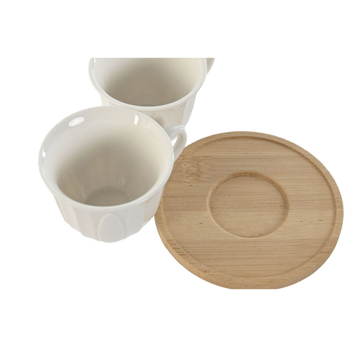 DKD Home Decor Set de Café de 6 Piezas de Porcelana y Bambú Blanco