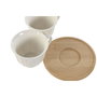 DKD Home Decor Set de Café de 6 Piezas de Porcelana y Bambú Blanco
