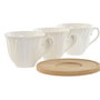 DKD Home Decor Set de Café de 6 Piezas de Porcelana y Bambú Blanco