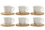 DKD Home Decor Set de Café de 6 Piezas de Porcelana y Bambú Blanco